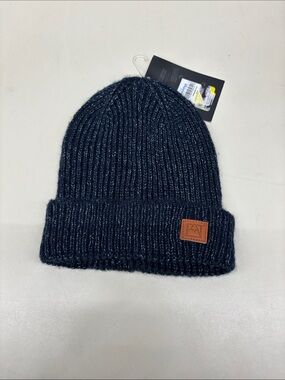 Avalanche Dark Navy Ribbed Knit Beanie with Leather Patch